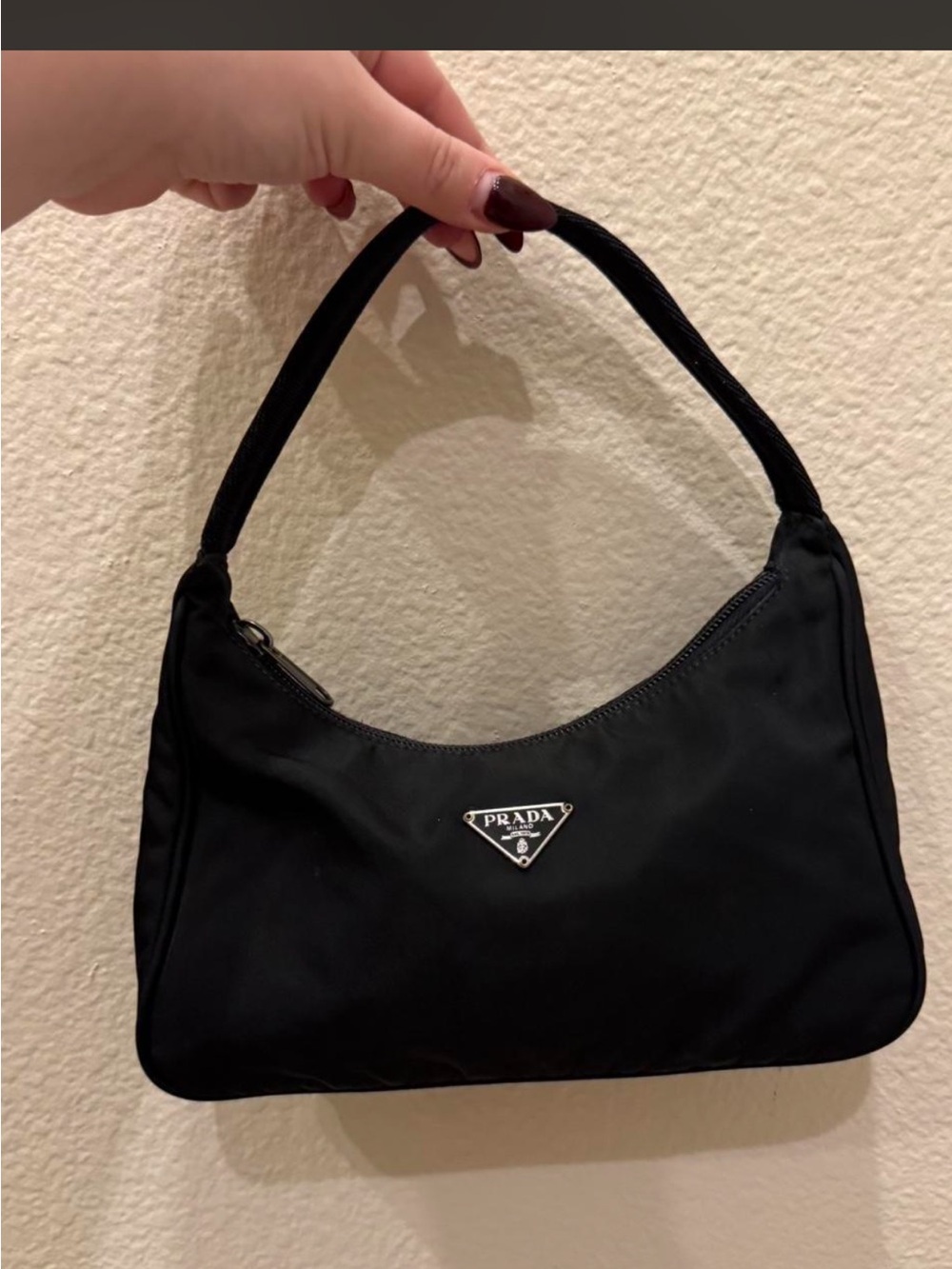 Prada Black Nylon Shoulder Bag with Triangle Logo